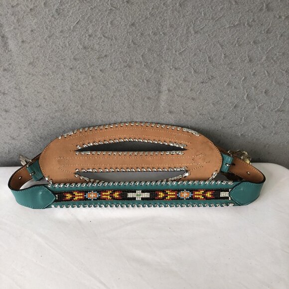 Enterprises Beaded Leather Belt Womens Medium Turquoise Western Buckle USA 408 - Picture 10 of 16
